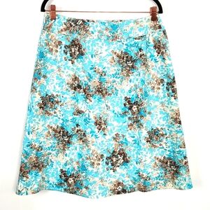 Talbots Women's Size 12 Silk Blend A-Line Skirt Turquise Brown Floral USA
